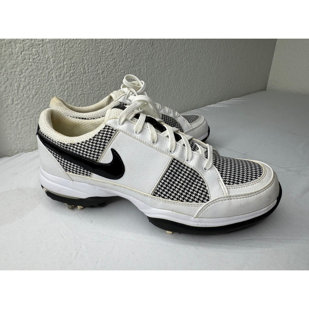 Nike Air Golf Shoes White Black Houndstooth Spiked 317626-101 Mens 8.5